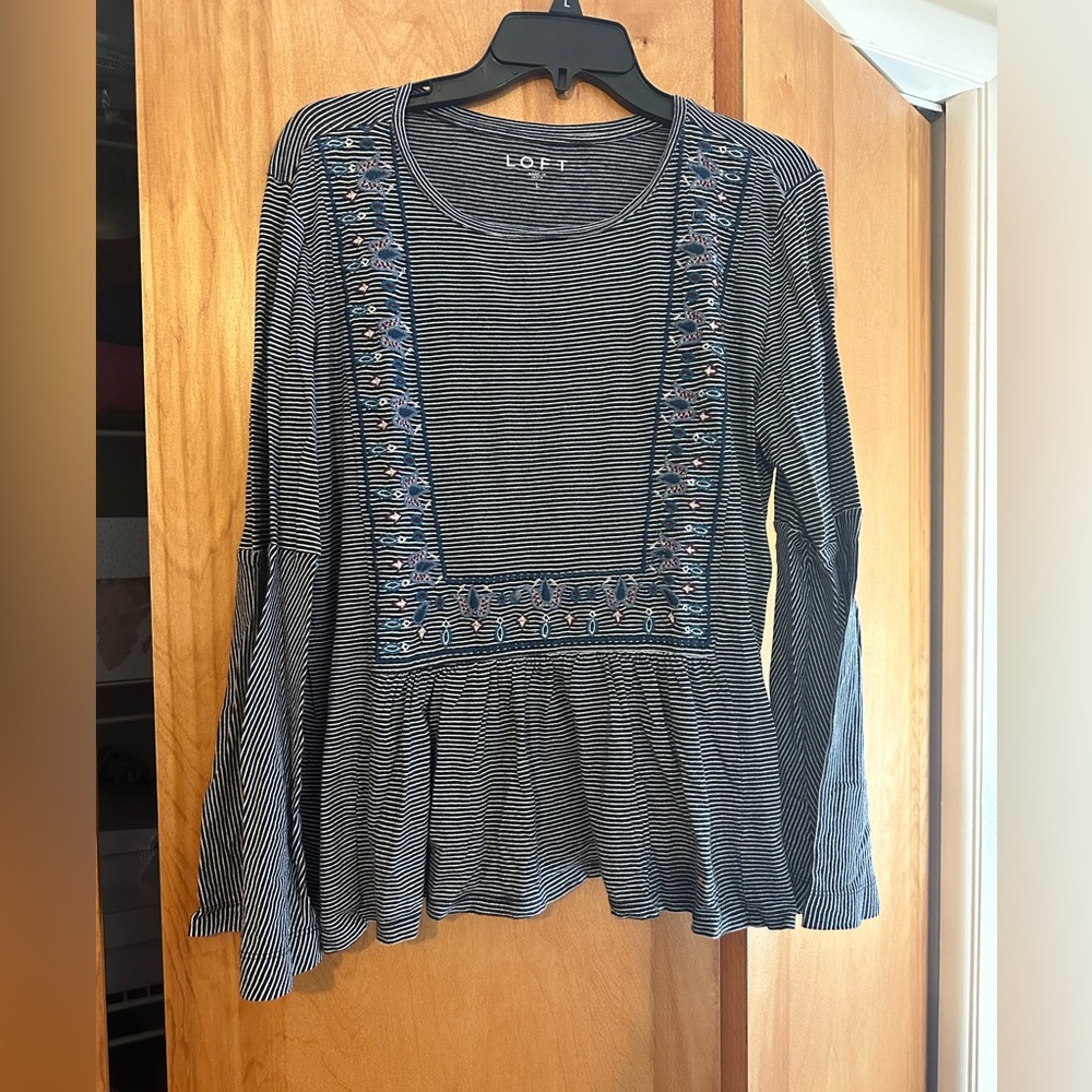 LOFT Bell-Sleeve Striped Top